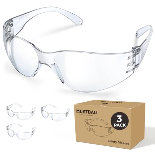 Mustbau Clear Safety Glasses Eye Protection Glasses Safety Goggles Anti Scratch, Anti Splash,uv Protection for Industrial Construction En166 3pcs