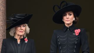 Queen Camilla and Catherine, Princess of Wales attend the National Service of Remembrance at The Cenotaph