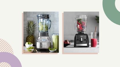 the best blenders in 2022 featuring vitamix and breville blenders against a patterned background