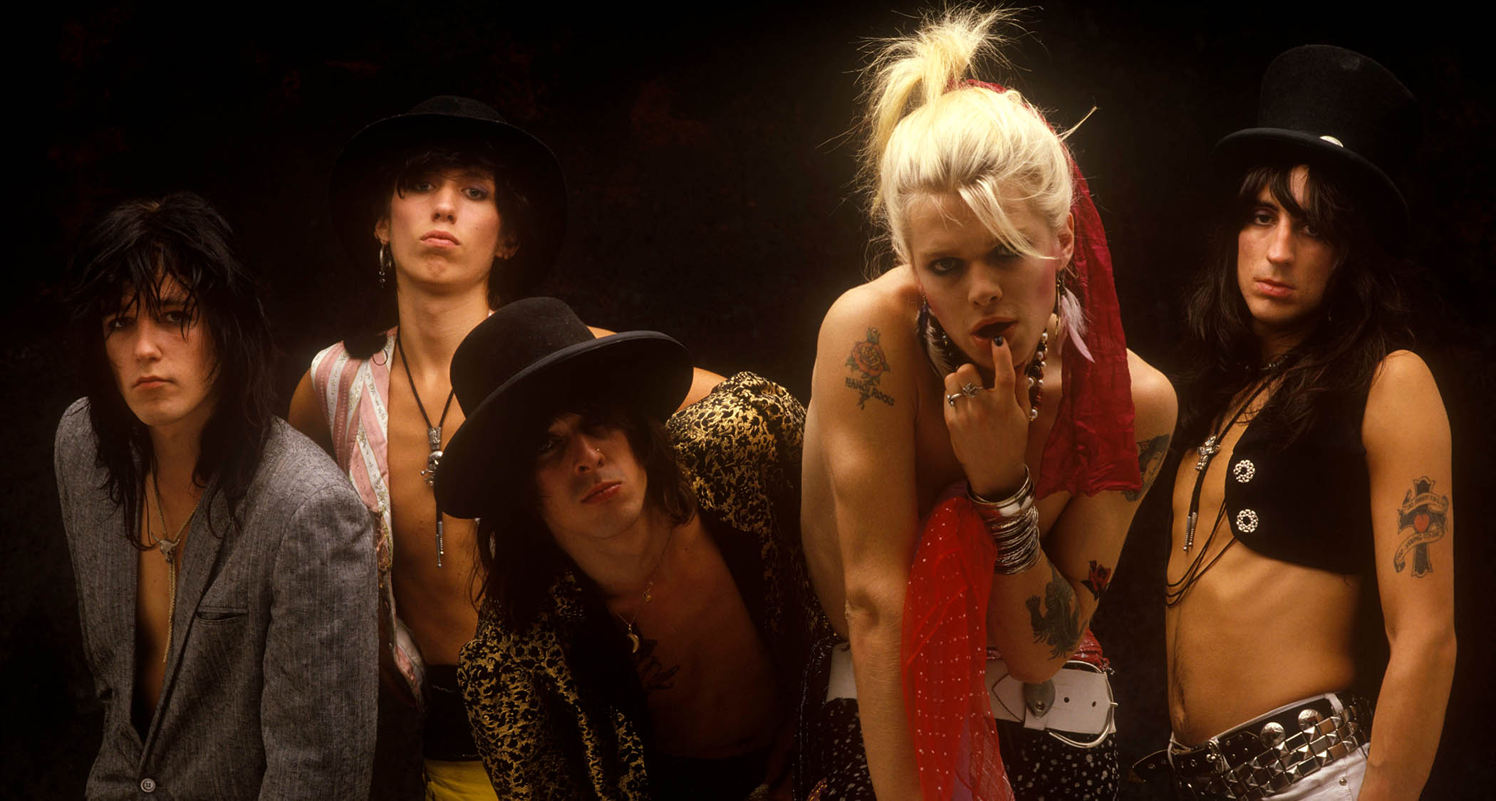 Hanoi Rocks in 1984 [L-R]: Nasty Suicide, Sami Yaffa, Andy McCoy, Mike Monroe, Razzle