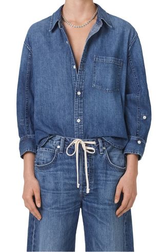 Kayla Shrunken Denim Button-Up Shirt