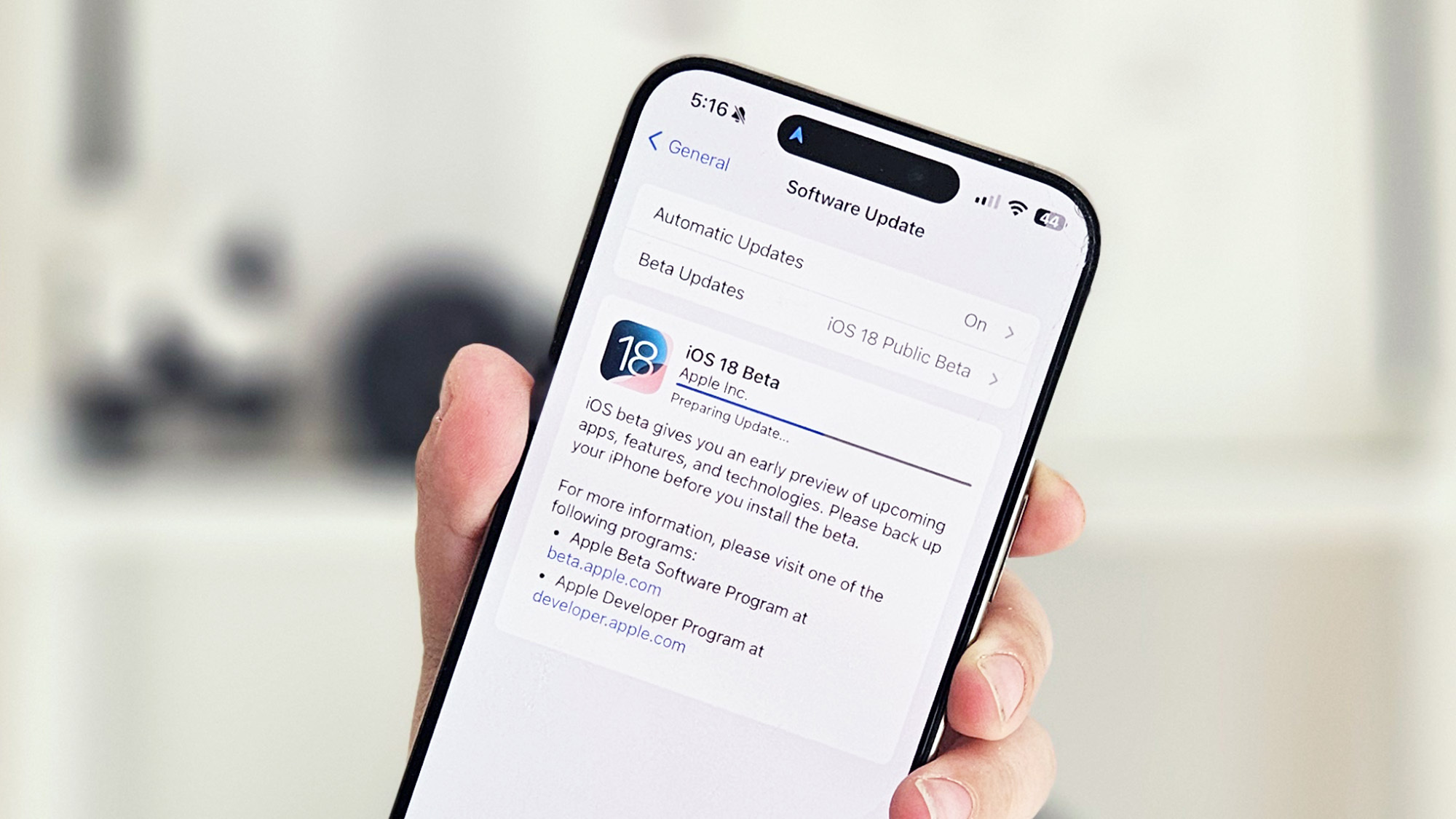 Téléchargement de la version bêta d'iOS 18 sur un iPhone