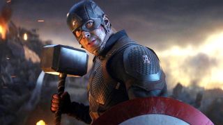 Captain America wielding Mjolnir