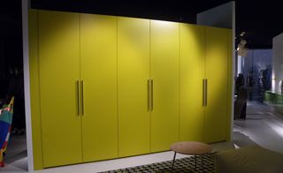 Cappellini presented its new tailor-made ‘Container System’ fitted wardrobes in Hall 11. A highly versatile system with three kinds of doors and five kinds of handles, it is just as lovely on the inside as out. This version with yellow matt lacquered doors had a pale, sage green interior