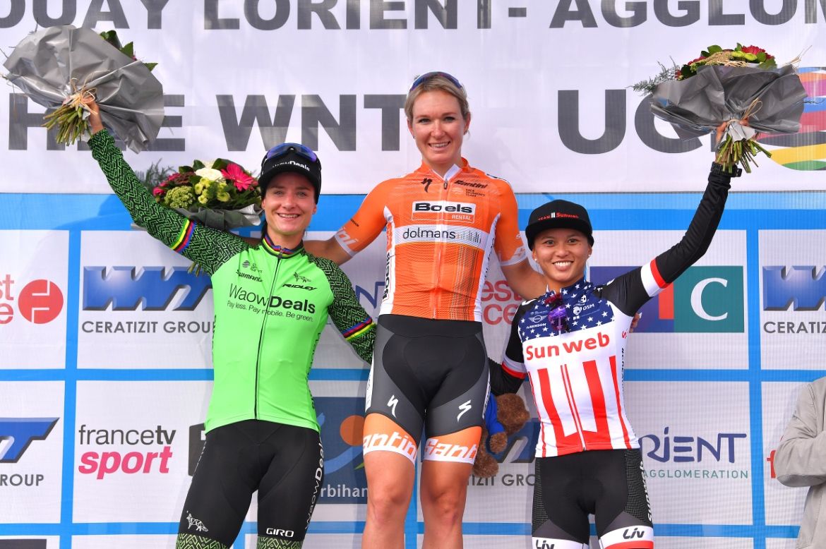Marianne Vos, Amy PIeters and Coryn Rivera on the podium