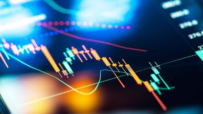 stock market chart with bars going lower