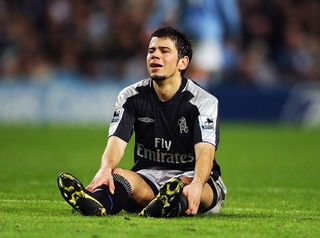 Mateja Kezman of Chelsea looks on in despair as Chelsea are defeated by Manchester City during the Barclays Premiership match between Manchester City and Chelsea at the City of Manchester Stadium on October 16, 2004 in Manchester, England.