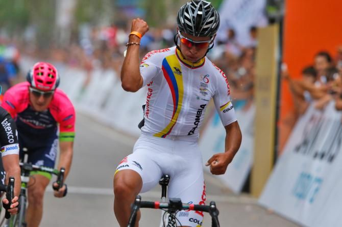 Fernando Gavira (Colombia) celebrates his stage 1 win.