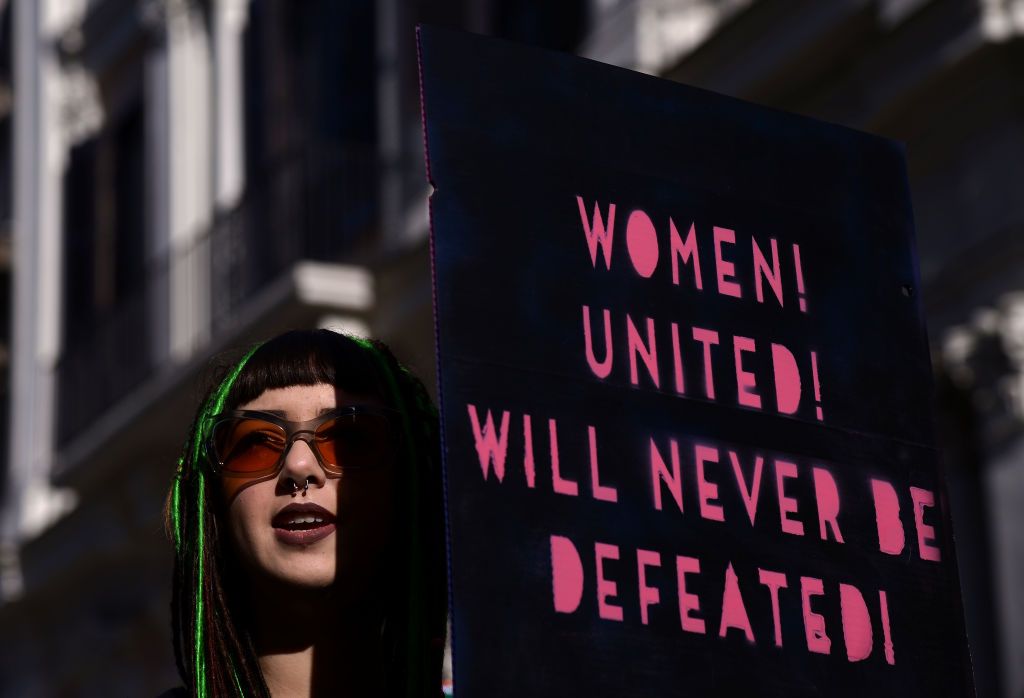 A Women&amp;#039;s March 2018 demonstrator in Rome