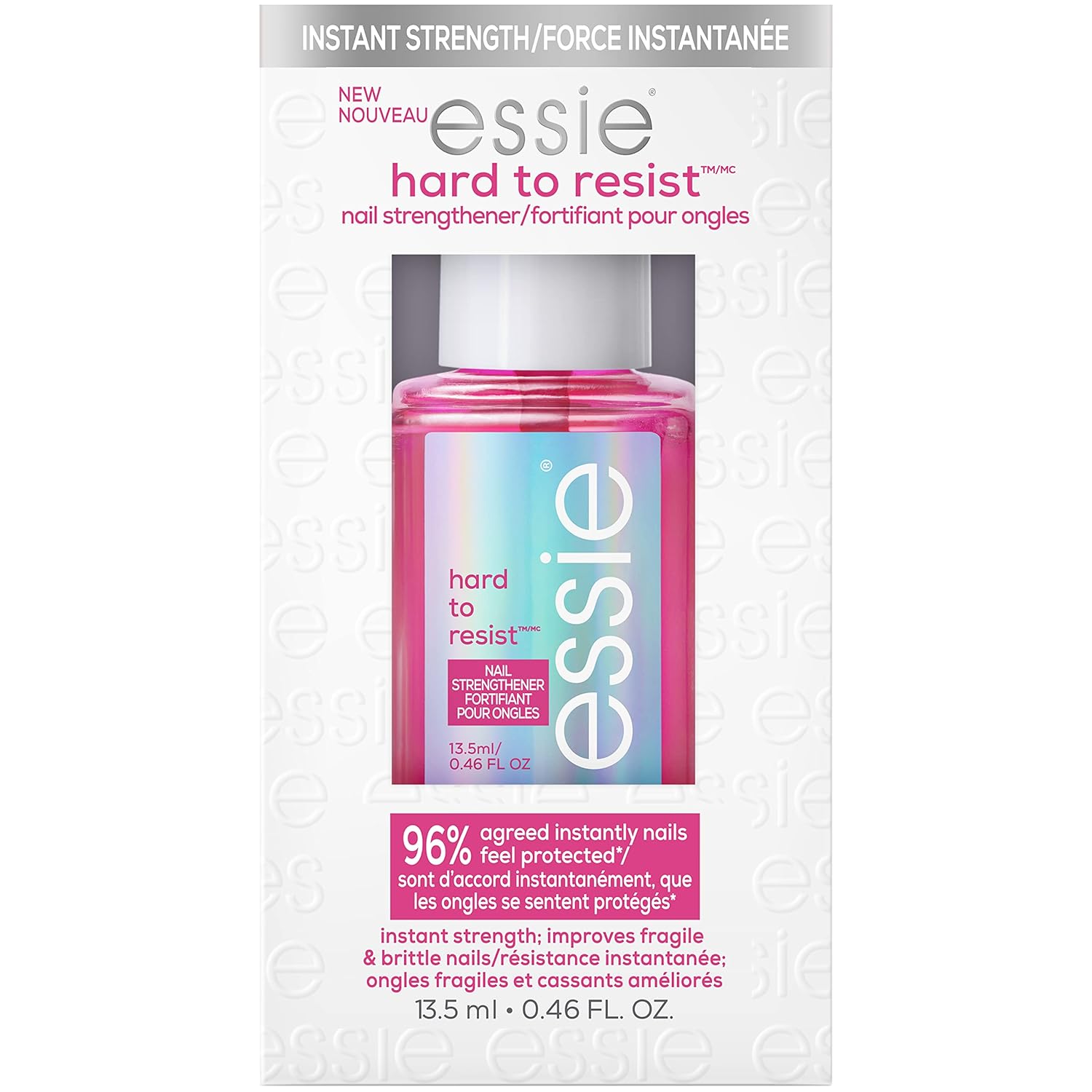 Essie Nail Care, 8-Free Vegan, Hard to Resist Nail Strengthener, Glow and Shine, Pink Tint, 0.46 Fl Oz