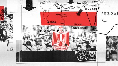 Photo montage of Egyptian flag with map of the Middle East and Palestinian refugees