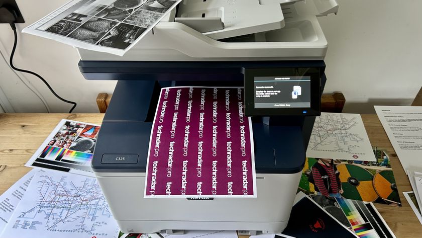 Xerox C325 laser printer in a home office during our testing