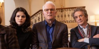 martin short, steve martin and selena gomez at memorial on only murders in the building