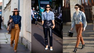 street style showing how to style leather pants with denim