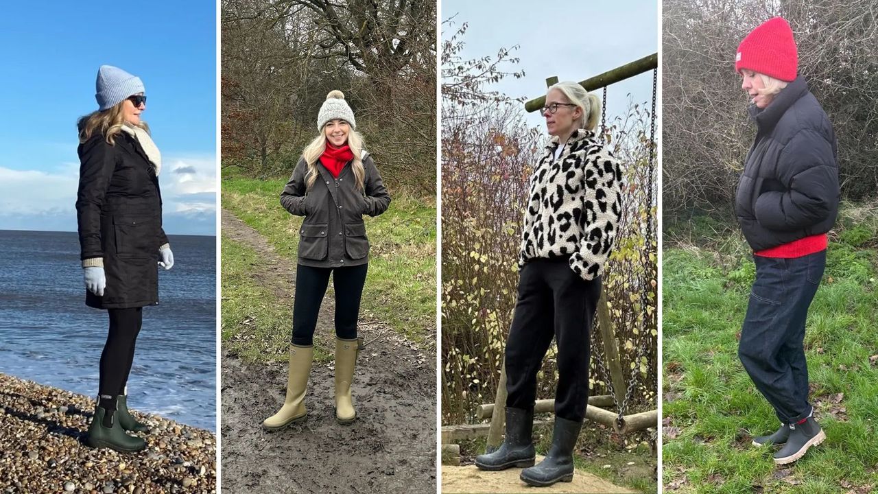 Julie Player, Caroline Parr, Kerrie Hughes, Jayne Cherrington-Cook testing wellies 