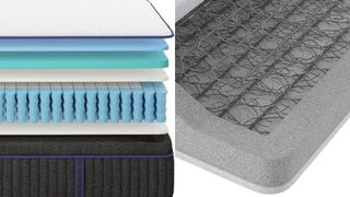 Interiors of the Nectar Premier Hybrid and Sleepy's Rest Firm 2.0 Innerspring Mattress