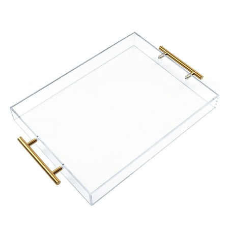 12&quot;x16&quot; Clear Acrylic Serving Tray With Golden Handles, Huge Capacity Sturdy Acrylic Tray for Coffee, Juice, Kitchen and Desk Organizer, Storage Tray (12&quot;x16&quot;)