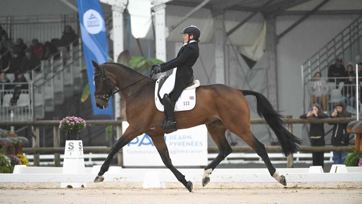 Selina Milnes and Cooley Snapchat in the dressage at Pau Horse Trials.