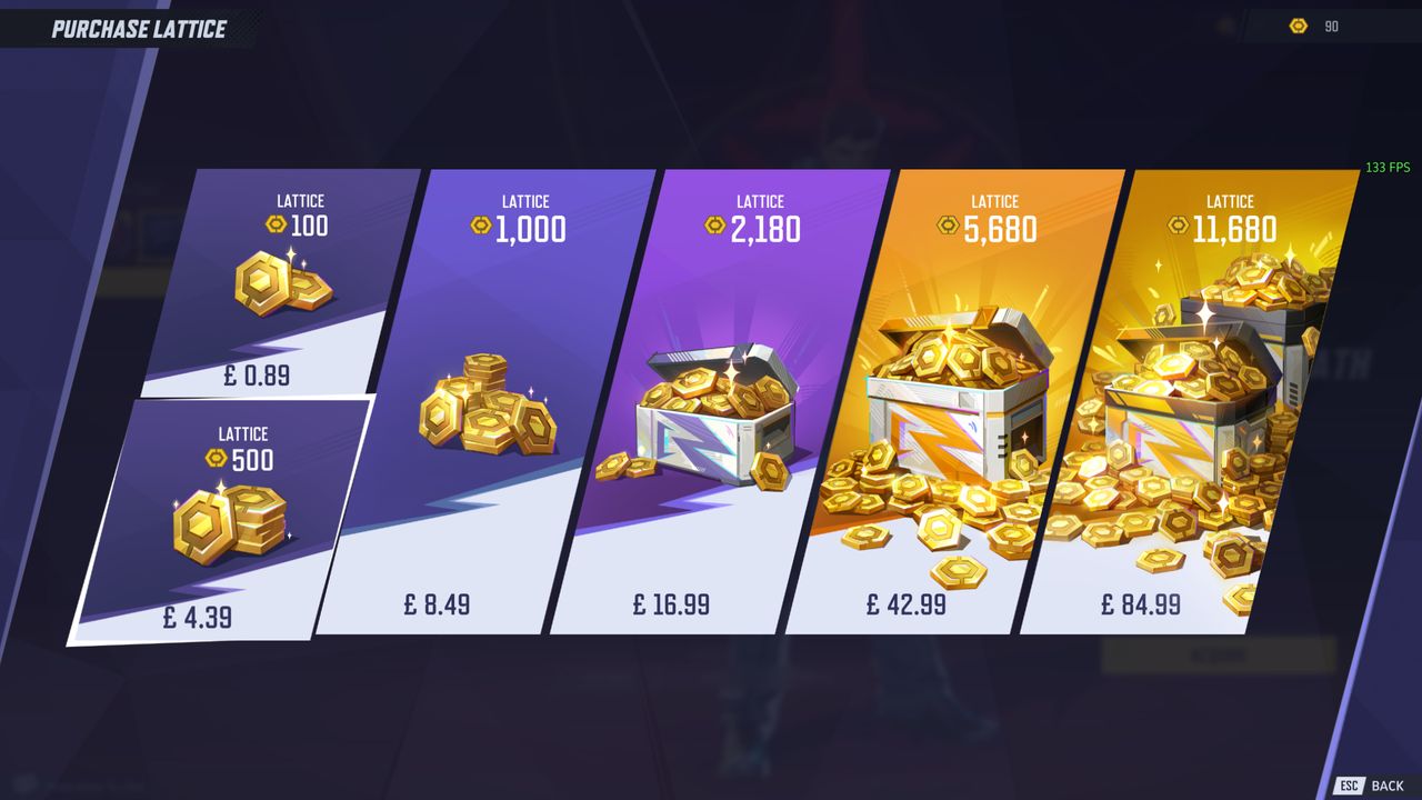 Marvel Rivals unstable molecules - Lattice bundle prices in GBP.