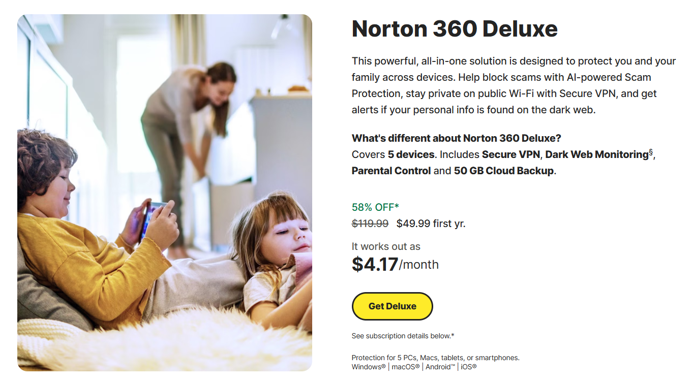 Norton 360 Deluxe pricing