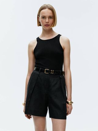 High Waist Linen Shorts - Black - Arket Gb