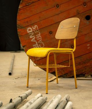 Yellow chair by Myles Igwebuike at Design Week Lagos