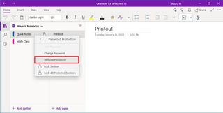 OneNote remove section password