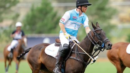 Prince Harry, Duke of Sussex plays polo during the Sentebale ISPS Handa Polo Cup 2022 on August 25, 2022 in Aspen, Colorado