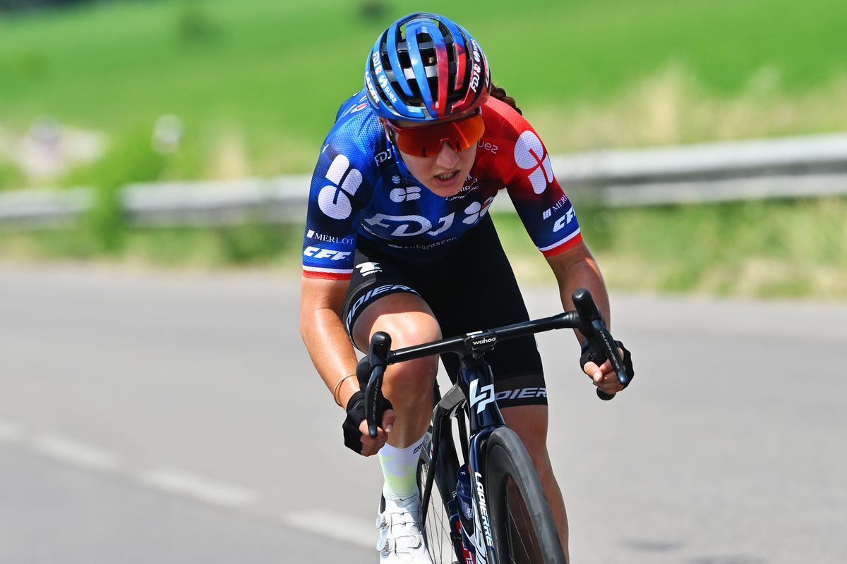 Jade Wiel on solo attack earlier on stage 3 of the Giro