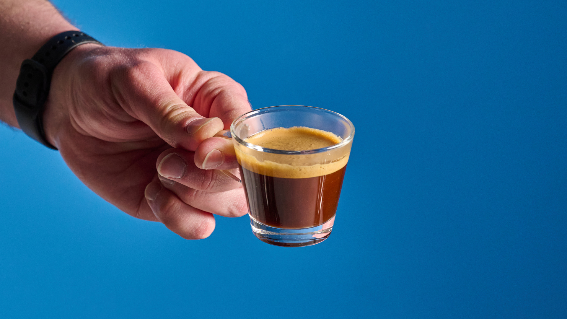 Espresso in an espresso glass, made on the 9Barista Espresso Machine Mk.2