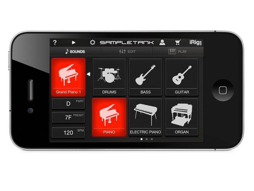 SampleTank for iOS: select a part then choose a sound category. Click the image for more screenshots.