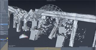 A bridge destruction dynamics simulation being edited in ChronoSculpt