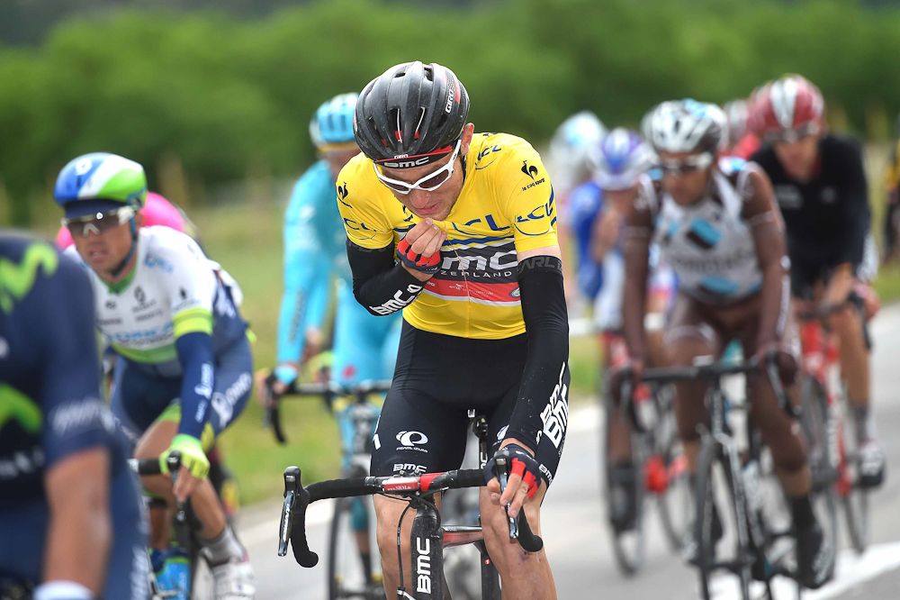Van Garderen wipes rain from his face during stage 6.