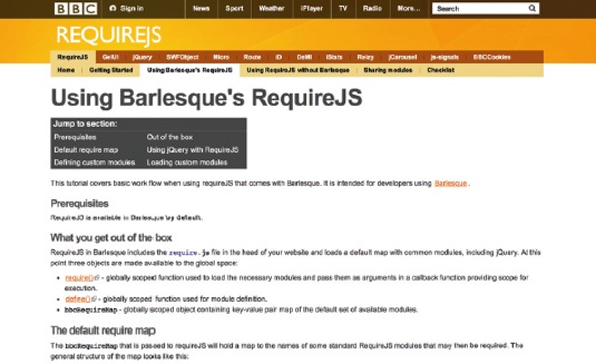 The BBC is a proponent of RequireJS and has its own documentation site for their developers to refer to when building JavaScript modules
