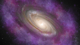 An illustration shows a galaxy embedded in a halo of dark matter, the search for this mysterious "stuff" is about to widen