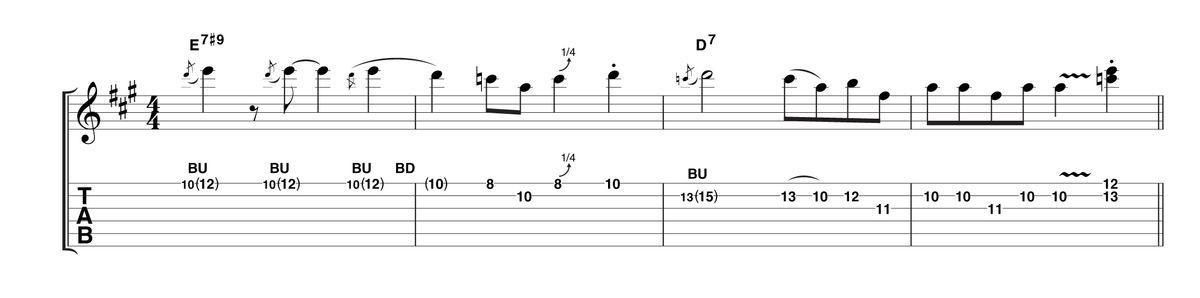 This phrase is all about the rhythm - keep the swing feel and really exaggerate the 'shortness' of the final doublestop.