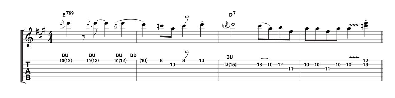This phrase is all about the rhythm - keep the swing feel and really exaggerate the 'shortness' of the final doublestop.