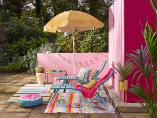 pink tropical themed accessories parasol and loungers from Matalan