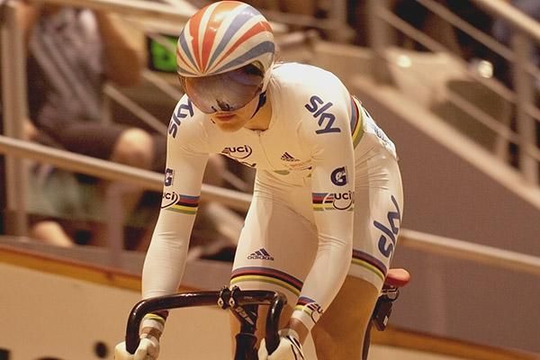 Victoria Pendleton (Great Britain) in action during her ride against Australia's Anna Meares for the gold medal in the sprint.