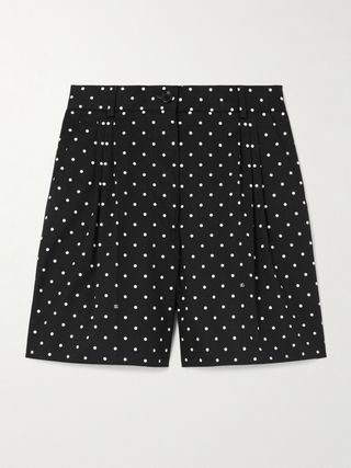 Pleated Polka-Dot Cotton-Blend Twill Shorts