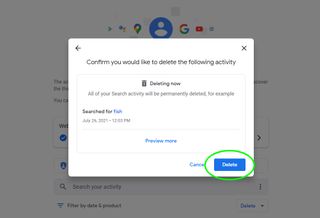 How to delete Google Search history - 'Confirm you would like to delete the following activity'