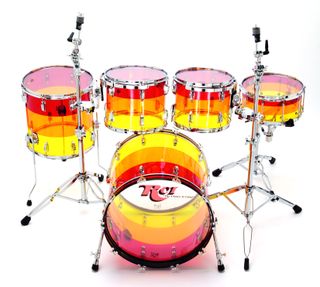 The main kit is in a pattern consisting of three bands of Red, Amber and Yellow, known as Tequila Sunrise.