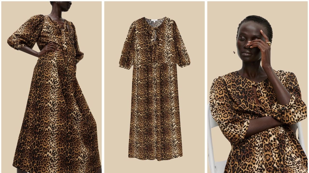 Trio of images of leopard print dresss