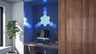 Nanoleaf Hexagons installed above a desk