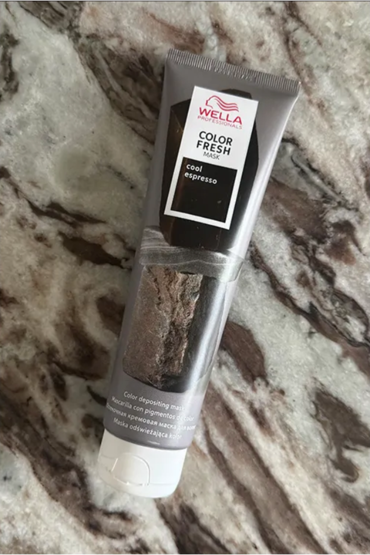 Wella Color Fresh Mask in cool espresso on a marble table