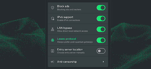 A screenshot of post-quantum keys in NymVPN