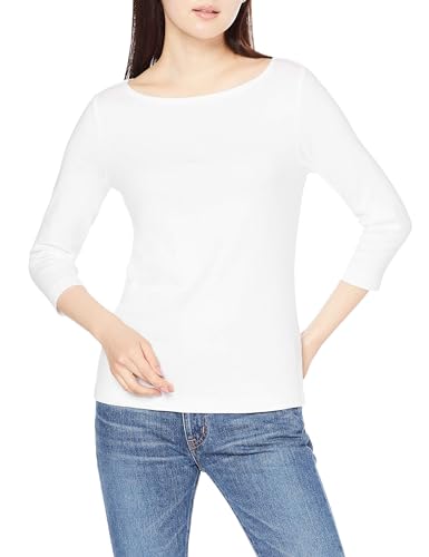 Amazon Essentials Women's Slim-Fit 3/4 Sleeve Boat Neck Tops Cotton Modal T-Shirt, White, Small