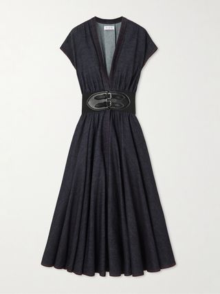 Belted Denim Midi Wrap Dress