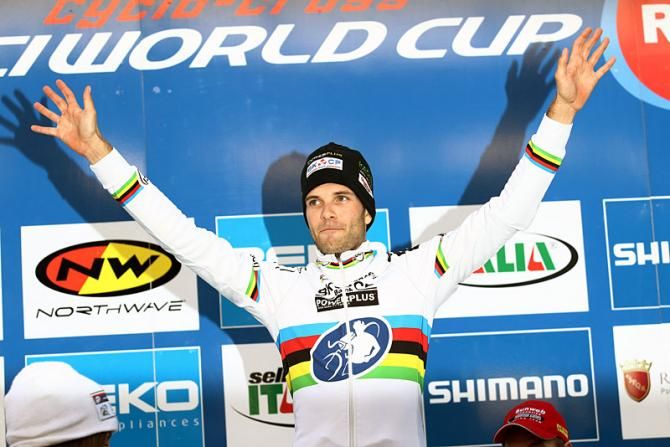 World champion Niels Albert on the podium after finishing second at the World Cup round in Rome.