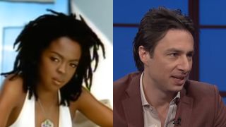 Side by side photos of Lauryn Hill on the left and Zach Braff on the right.